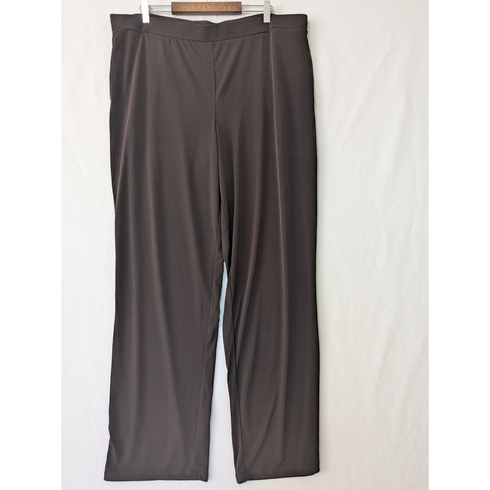 Susan Graver Womens Pants XL Tall Brown Wide Leg Elastic Waist Pockets Pull-on